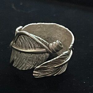 Navajo Signed Sterling Silver Ring Feather Alison Begay Artist Adjustable